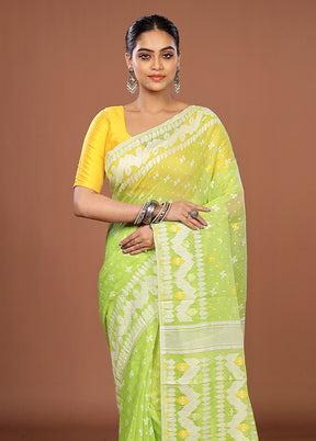 Green Jamdani Cotton Saree Without Blouse Piece