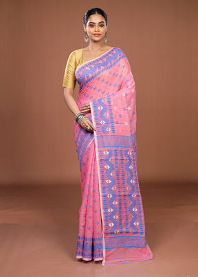 Pink Jamdani Cotton Saree Without Blouse Piece