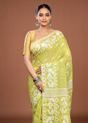 Green Jamdani Cotton Saree Without Blouse Piece