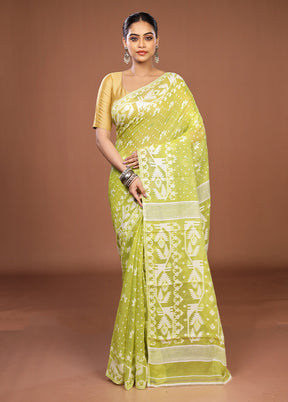 Green Jamdani Cotton Saree Without Blouse Piece