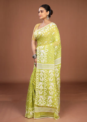 Green Jamdani Cotton Saree Without Blouse Piece