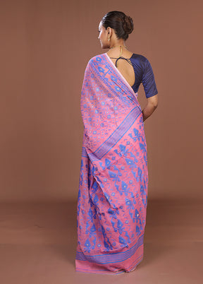 Pink Jamdani Cotton Saree Without Blouse Piece
