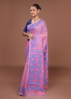 Pink Jamdani Cotton Saree Without Blouse Piece