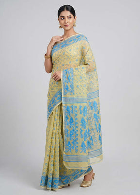 Cream Jamdani Cotton Saree Without Blouse Piece