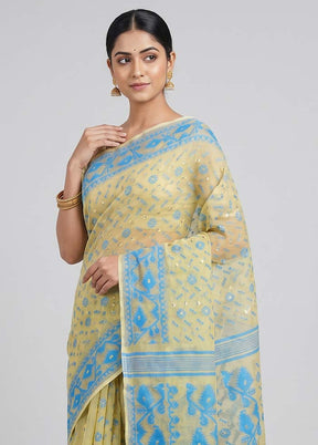 Cream Jamdani Cotton Saree Without Blouse Piece