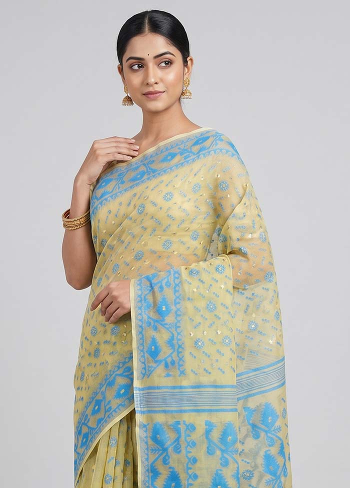 Cream Jamdani Cotton Saree Without Blouse Piece