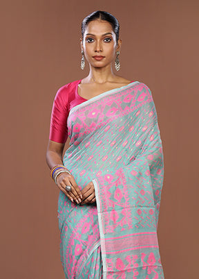 Green Jamdani Cotton Saree Without Blouse Piece