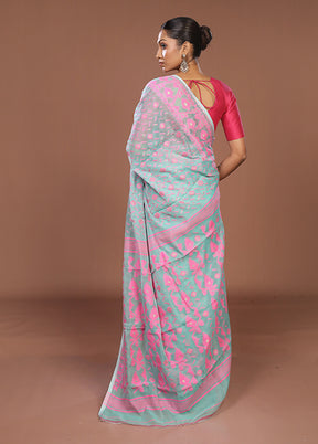 Green Jamdani Cotton Saree Without Blouse Piece
