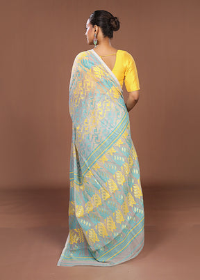Grey Jamdani Cotton Saree Without Blouse Piece
