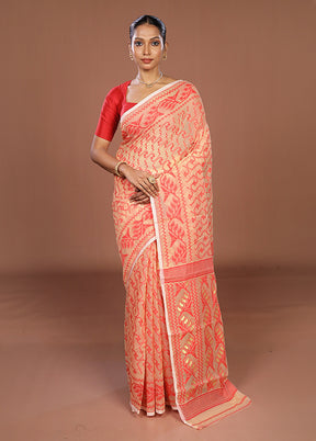 Cream Jamdani Cotton Saree Without Blouse Piece