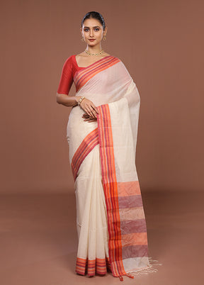 Cream Jamdani Cotton Saree Without Blouse Piece