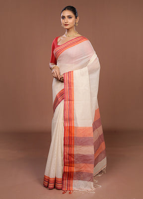 Cream Jamdani Cotton Saree Without Blouse Piece