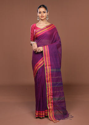 Purple Jamdani Cotton Saree Without Blouse Piece