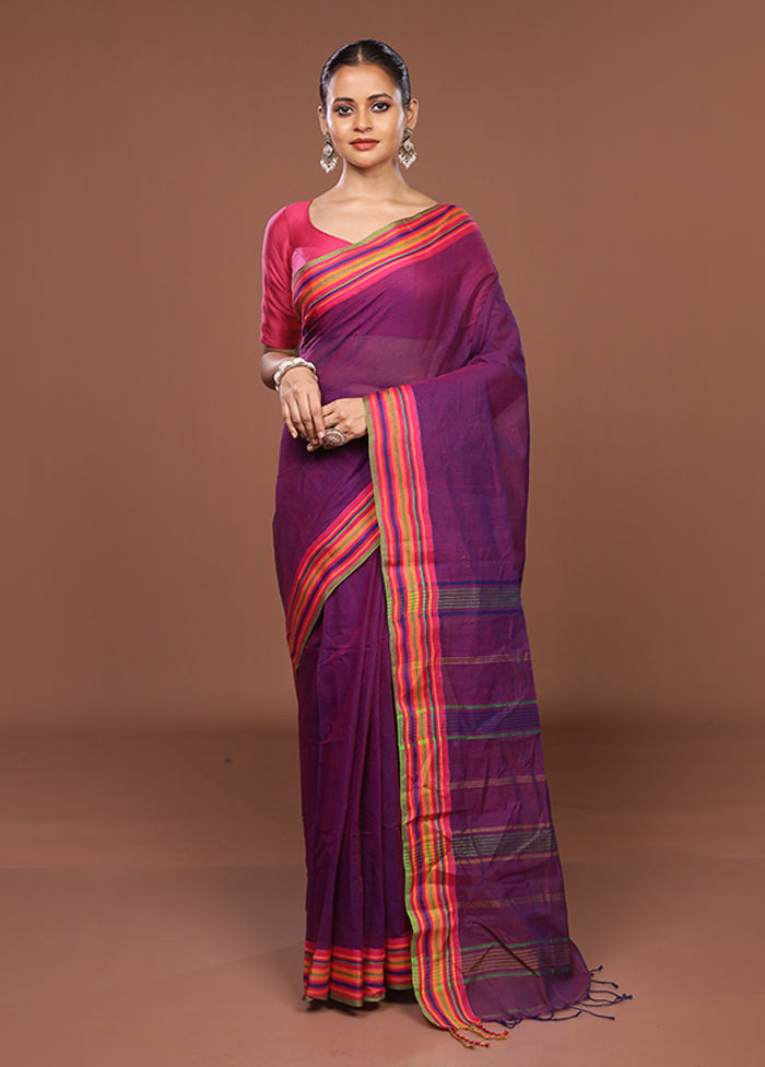 Purple Jamdani Cotton Saree Without Blouse Piece