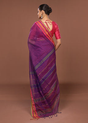 Purple Jamdani Cotton Saree Without Blouse Piece