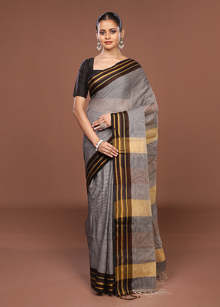 Grey Jamdani Cotton Saree Without Blouse Piece