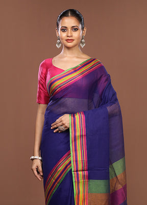Blue Jamdani Cotton Saree Without Blouse Piece