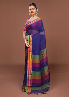Blue Jamdani Cotton Saree Without Blouse Piece