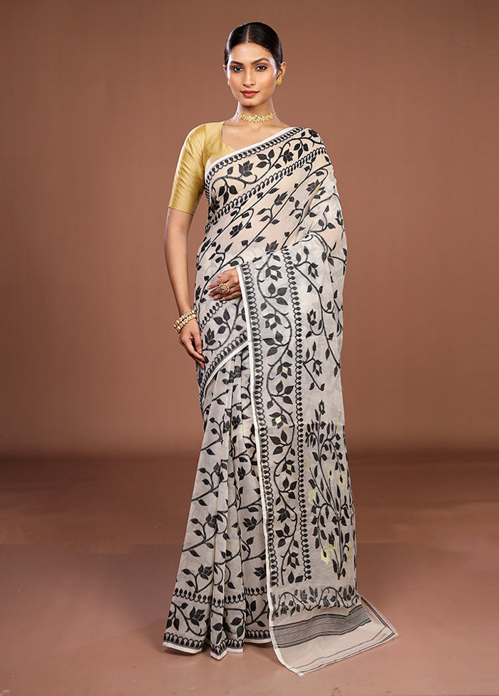 White Jamdani Cotton Saree Without Blouse Piece