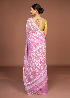 Purple Jamdani Cotton Saree Without Blouse Piece