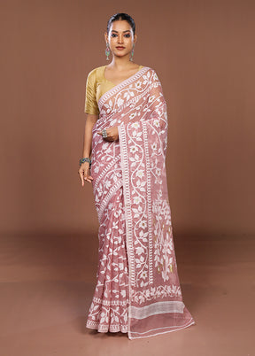 Pink Jamdani Cotton Saree Without Blouse Piece
