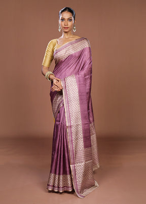 Purple Tussar Silk Saree With Blouse Piece