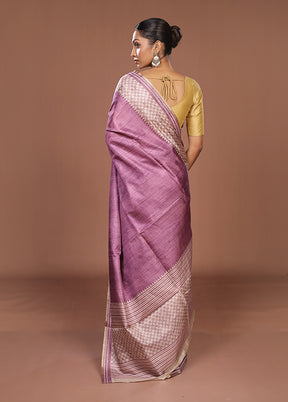 Purple Tussar Silk Saree With Blouse Piece