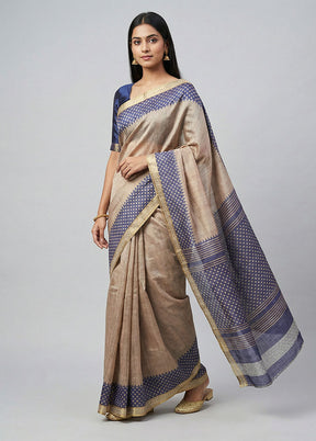 Cream Tussar Silk Saree With Blouse Piece