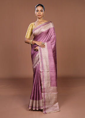 Purple Tussar Silk Saree With Blouse Piece