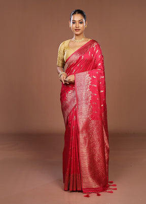 Pink Dupion Silk Saree With Blouse Piece