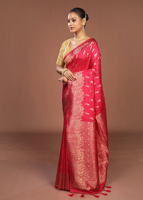 Pink Dupion Silk Saree With Blouse Piece