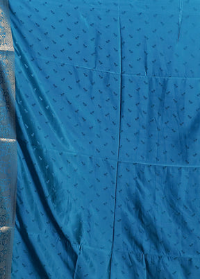 Blue Dupion Silk Saree With Blouse Piece