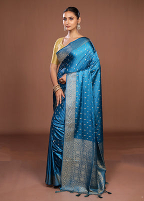 Blue Dupion Silk Saree With Blouse Piece
