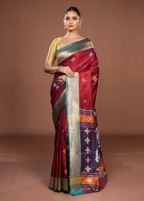 Maroon Dupion Silk Saree With Blouse Piece
