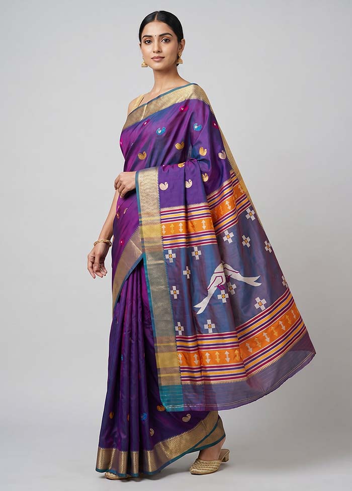 Purple Dupion Silk Saree With Blouse Piece