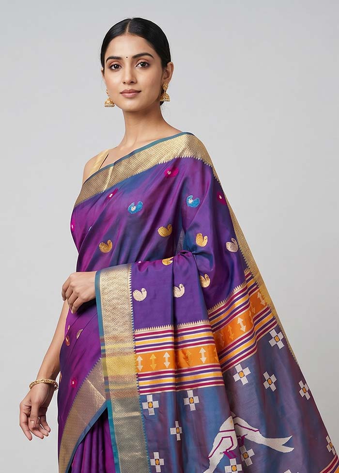 Purple Dupion Silk Saree With Blouse Piece