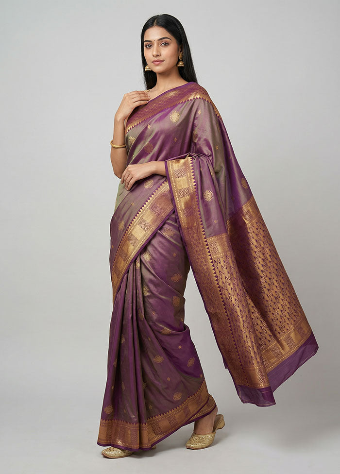 Purple Dupion Silk Saree With Blouse Piece