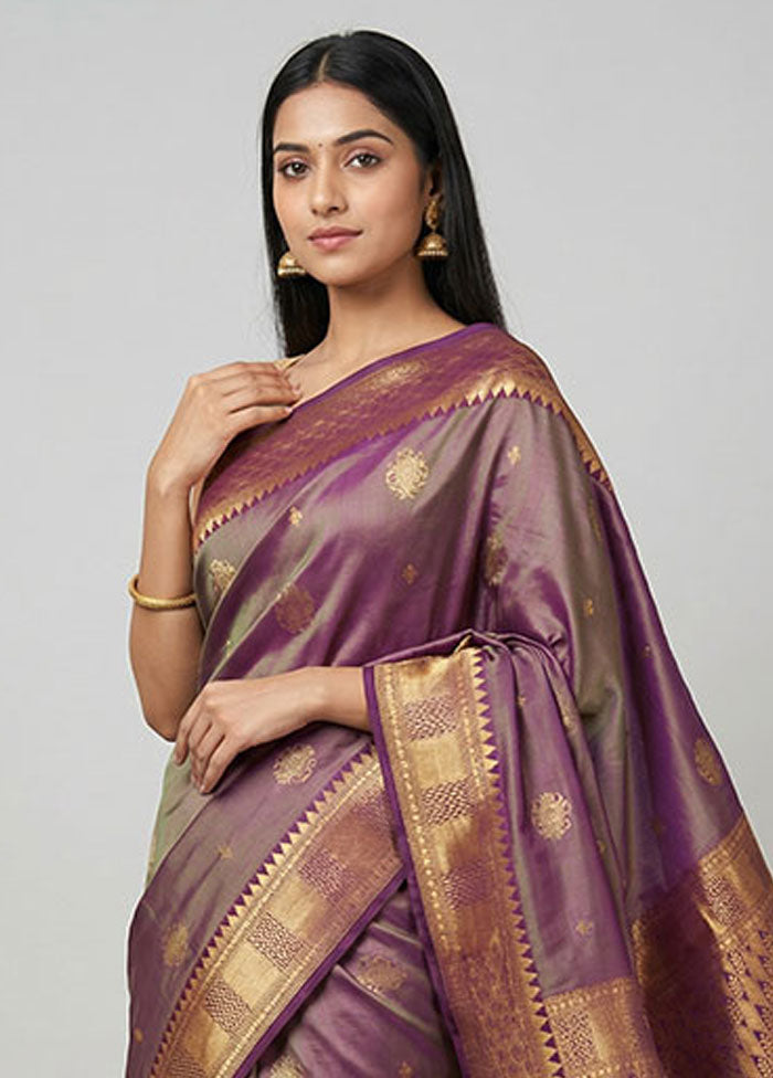 Purple Dupion Silk Saree With Blouse Piece