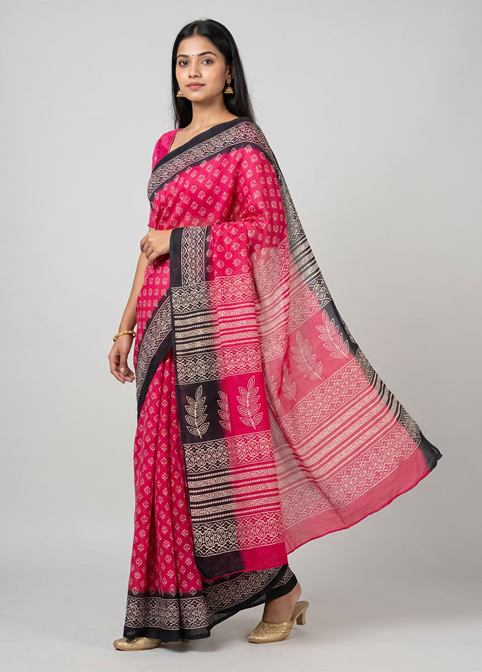 Pink Chanderi Cotton Saree With Blouse Piece