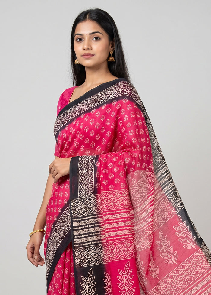 Pink Chanderi Cotton Saree With Blouse Piece