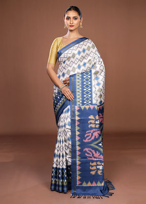White Dupion Silk Saree With Blouse Piece