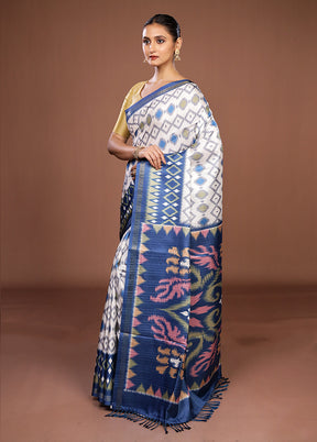 White Dupion Silk Saree With Blouse Piece