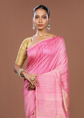 Pink Handloom Tussar Pure Silk Saree With Blouse Piece