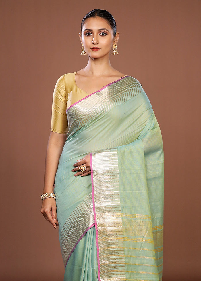 Green Cotton Saree With Blouse Piece