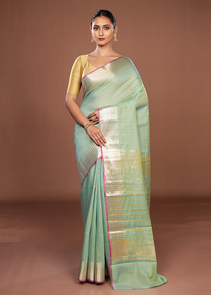 Green Cotton Saree With Blouse Piece