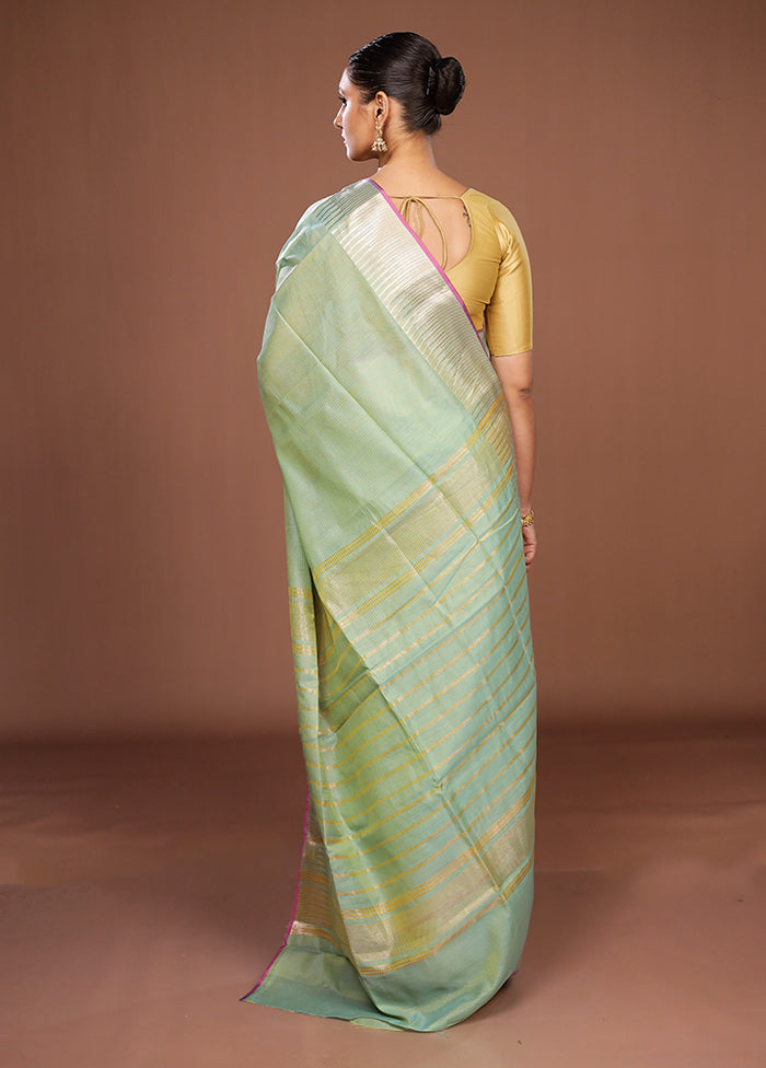 Green Cotton Saree With Blouse Piece