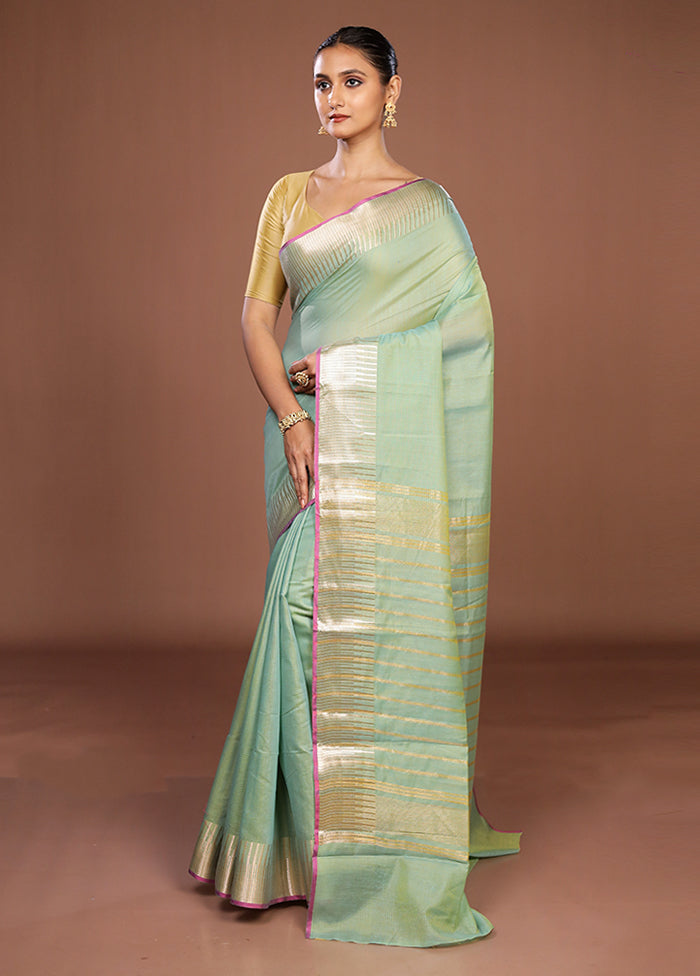 Green Cotton Saree With Blouse Piece