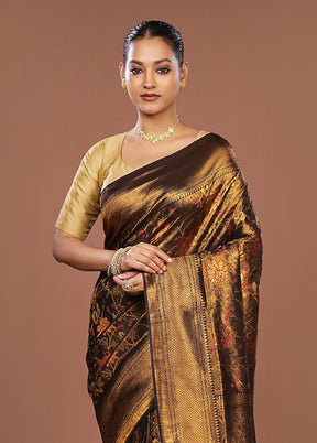 Golden Dupion Silk Saree With Blouse Piece
