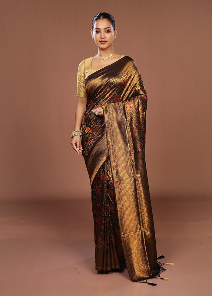 Golden Dupion Silk Saree With Blouse Piece