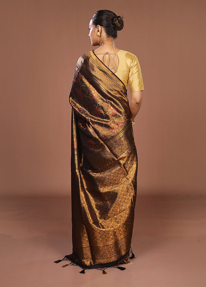 Golden Dupion Silk Saree With Blouse Piece